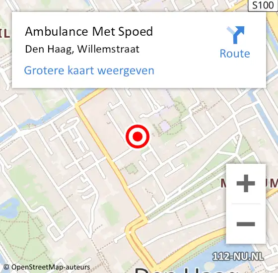 Locatie op kaart van de 112 melding: Ambulance Met Spoed Naar Den Haag, Willemstraat op 27 mei 2024 21:53