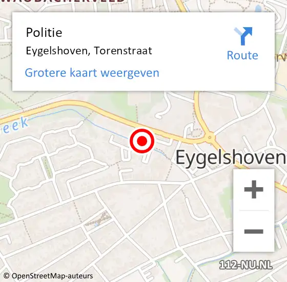 Locatie op kaart van de 112 melding: Politie Eygelshoven, Torenstraat op 27 mei 2024 21:58