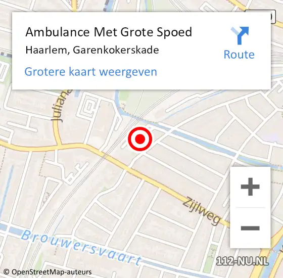 Locatie op kaart van de 112 melding: Ambulance Met Grote Spoed Naar Haarlem, Garenkokerskade op 27 mei 2024 22:01