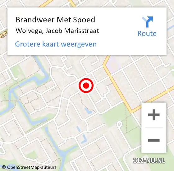 Locatie op kaart van de 112 melding: Brandweer Met Spoed Naar Wolvega, Jacob Marisstraat op 27 mei 2024 22:10