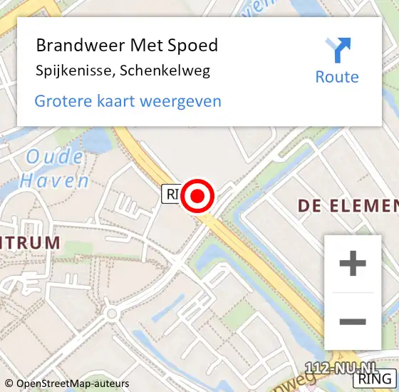 Locatie op kaart van de 112 melding: Brandweer Met Spoed Naar Spijkenisse, Schenkelweg op 27 mei 2024 22:11