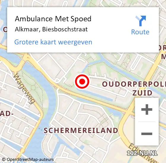 Locatie op kaart van de 112 melding: Ambulance Met Spoed Naar Alkmaar, Biesboschstraat op 27 mei 2024 22:23