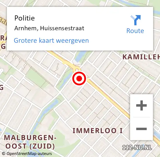 Locatie op kaart van de 112 melding: Politie Arnhem, Huissensestraat op 27 mei 2024 22:25