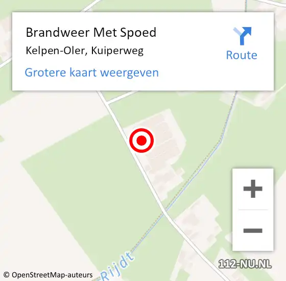 Locatie op kaart van de 112 melding: Brandweer Met Spoed Naar Kelpen-Oler, Kuiperweg op 27 mei 2024 22:37