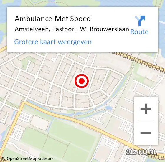 Locatie op kaart van de 112 melding: Ambulance Met Spoed Naar Amstelveen, Pastoor J.W. Brouwerslaan op 27 mei 2024 22:49