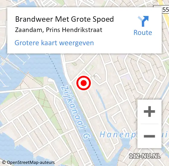 Locatie op kaart van de 112 melding: Brandweer Met Grote Spoed Naar Zaandam, Prins Hendrikstraat op 27 mei 2024 23:07
