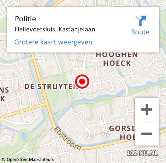 Locatie op kaart van de 112 melding: Politie Hellevoetsluis, Kastanjelaan op 27 mei 2024 23:15