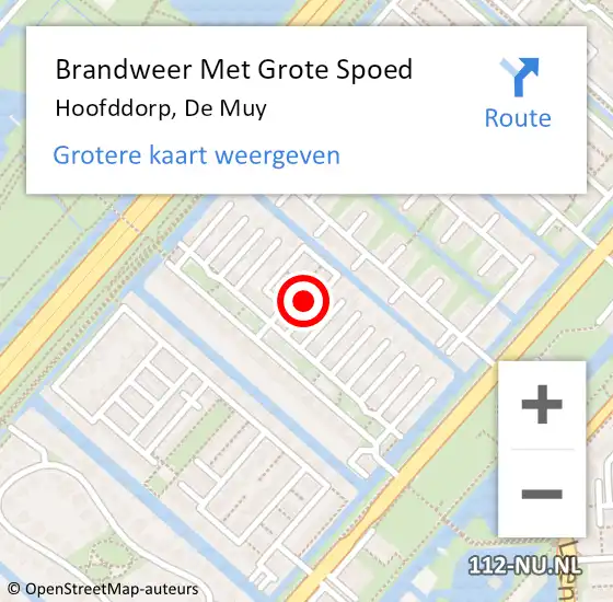 Locatie op kaart van de 112 melding: Brandweer Met Grote Spoed Naar Hoofddorp, De Muy op 27 mei 2024 23:30