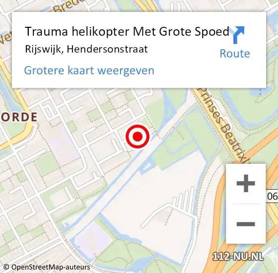 Locatie op kaart van de 112 melding: Trauma helikopter Met Grote Spoed Naar Rijswijk, Hendersonstraat op 27 mei 2024 23:39