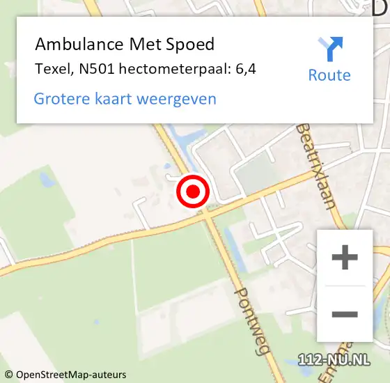 Locatie op kaart van de 112 melding: Ambulance Met Spoed Naar Texel, N501 hectometerpaal: 6,4 op 27 mei 2024 23:43