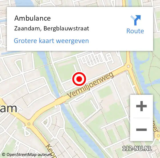 Locatie op kaart van de 112 melding: Ambulance Zaandam, Bergblauwstraat op 27 mei 2024 23:48