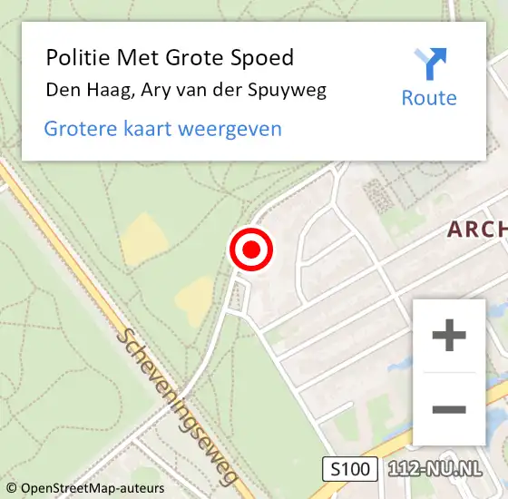 Locatie op kaart van de 112 melding: Politie Met Grote Spoed Naar Den Haag, Ary van der Spuyweg op 27 mei 2024 23:51