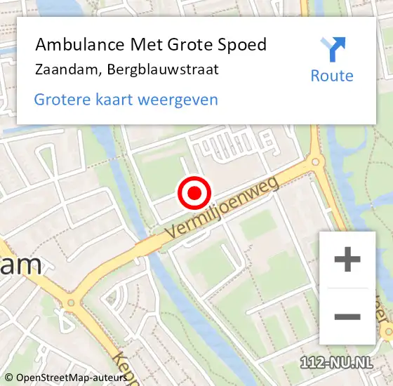 Locatie op kaart van de 112 melding: Ambulance Met Grote Spoed Naar Zaandam, Bergblauwstraat op 27 mei 2024 23:52