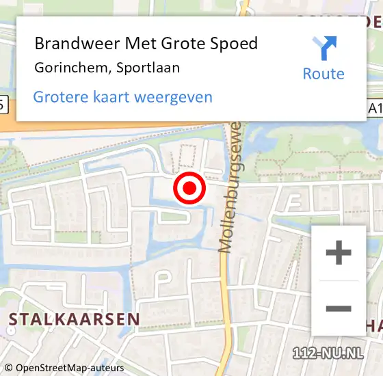 Locatie op kaart van de 112 melding: Brandweer Met Grote Spoed Naar Gorinchem, Sportlaan op 27 mei 2024 23:53