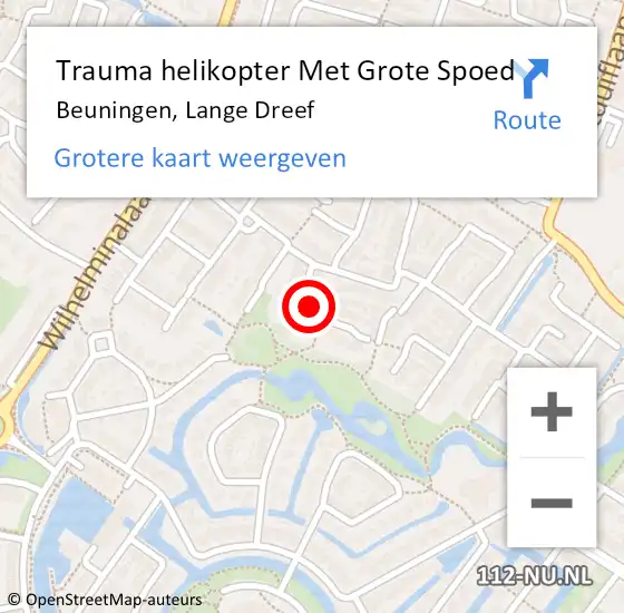 Locatie op kaart van de 112 melding: Trauma helikopter Met Grote Spoed Naar Beuningen, Lange Dreef op 28 mei 2024 00:10