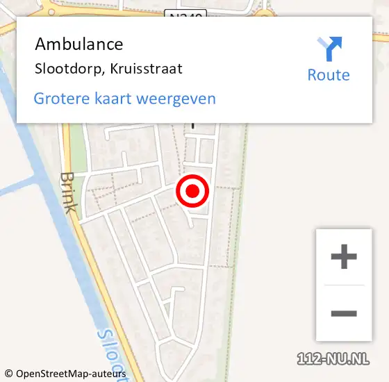 Locatie op kaart van de 112 melding: Ambulance Slootdorp, Kruisstraat op 28 mei 2024 00:25