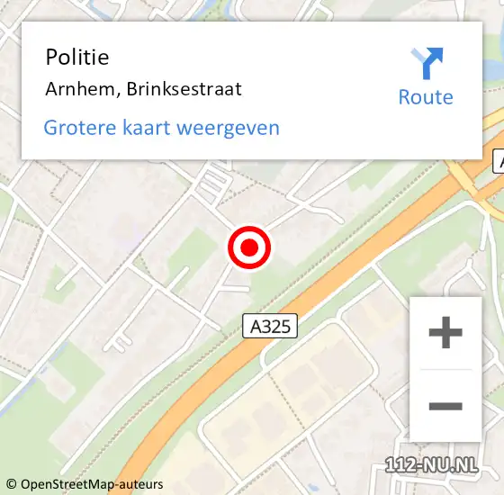 Locatie op kaart van de 112 melding: Politie Arnhem, Brinksestraat op 28 mei 2024 00:34