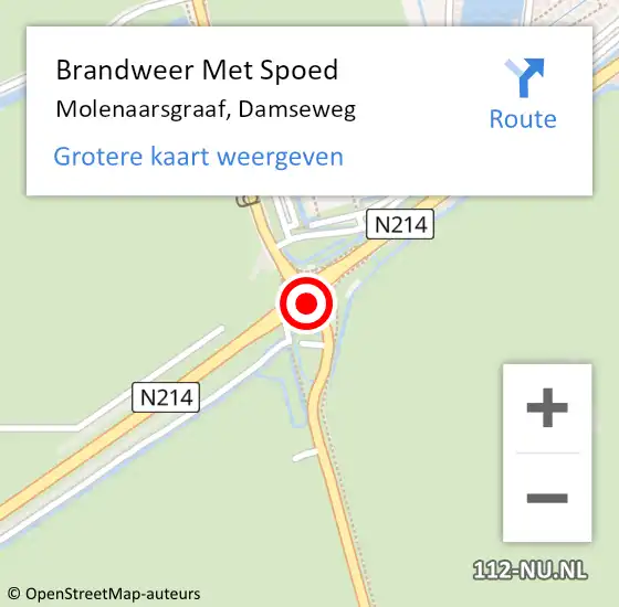 Locatie op kaart van de 112 melding: Brandweer Met Spoed Naar Molenaarsgraaf, Damseweg op 7 oktober 2014 12:52