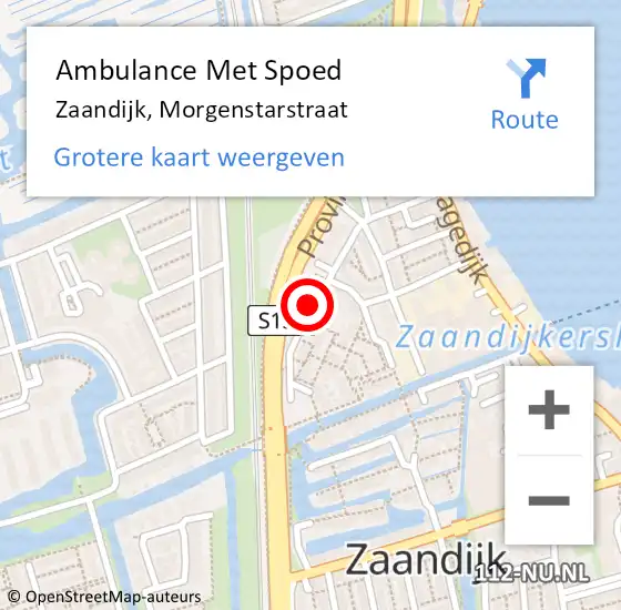 Locatie op kaart van de 112 melding: Ambulance Met Spoed Naar Zaandijk, Morgenstarstraat op 28 mei 2024 01:43