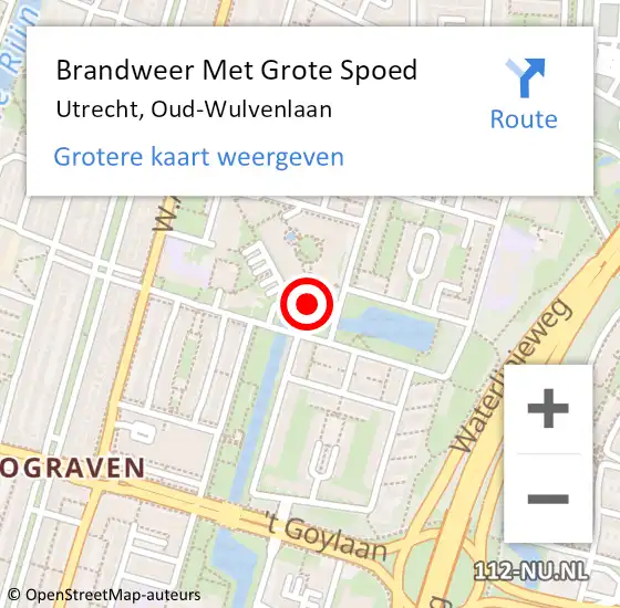 Locatie op kaart van de 112 melding: Brandweer Met Grote Spoed Naar Utrecht, Oud-Wulvenlaan op 28 mei 2024 01:54