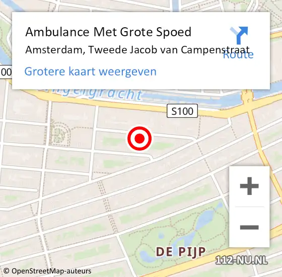 Locatie op kaart van de 112 melding: Ambulance Met Grote Spoed Naar Amsterdam, Tweede Jacob van Campenstraat op 28 mei 2024 02:21