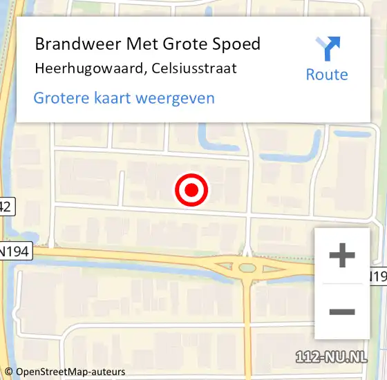 Locatie op kaart van de 112 melding: Brandweer Met Grote Spoed Naar Heerhugowaard, Celsiusstraat op 28 mei 2024 02:51