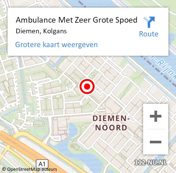 Locatie op kaart van de 112 melding: Ambulance Met Zeer Grote Spoed Naar Diemen, Kolgans op 28 mei 2024 03:13