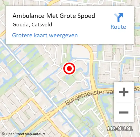 Locatie op kaart van de 112 melding: Ambulance Met Grote Spoed Naar Gouda, Catsveld op 28 mei 2024 03:46