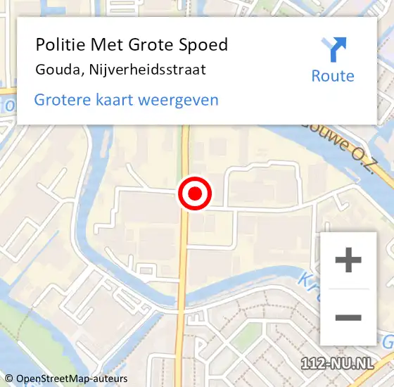 Locatie op kaart van de 112 melding: Politie Met Grote Spoed Naar Gouda, Nijverheidsstraat op 28 mei 2024 05:33