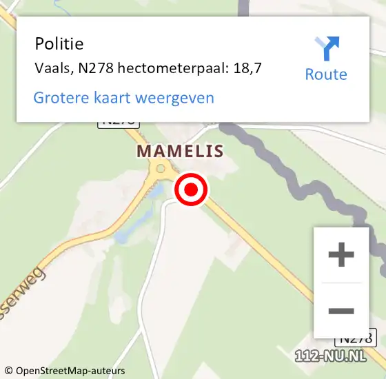 Locatie op kaart van de 112 melding: Politie Vaals, N278 hectometerpaal: 18,7 op 28 mei 2024 05:36