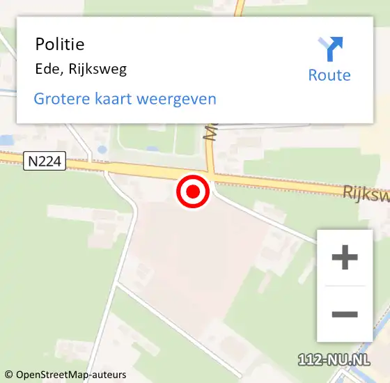 Locatie op kaart van de 112 melding: Politie Ede, Rijksweg op 28 mei 2024 05:47