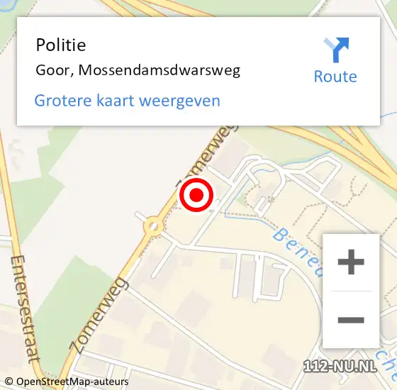 Locatie op kaart van de 112 melding: Politie Goor, Mossendamsdwarsweg op 28 mei 2024 07:11