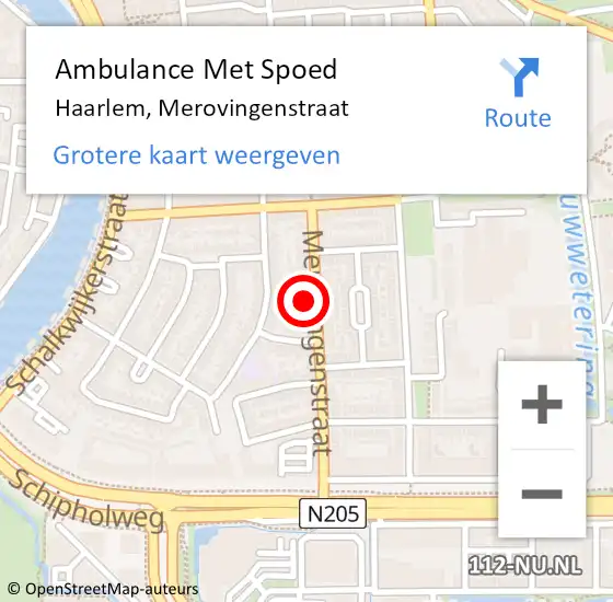 Locatie op kaart van de 112 melding: Ambulance Met Spoed Naar Haarlem, Merovingenstraat op 28 mei 2024 07:31