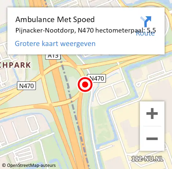 Locatie op kaart van de 112 melding: Ambulance Met Spoed Naar Pijnacker-Nootdorp, N470 hectometerpaal: 5,5 op 28 mei 2024 07:38