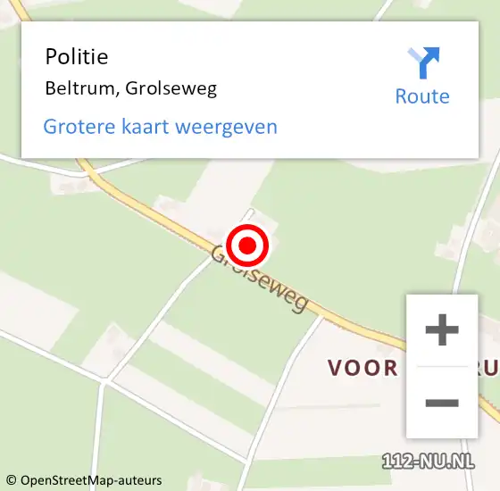 Locatie op kaart van de 112 melding: Politie Beltrum, Grolseweg op 28 mei 2024 07:46