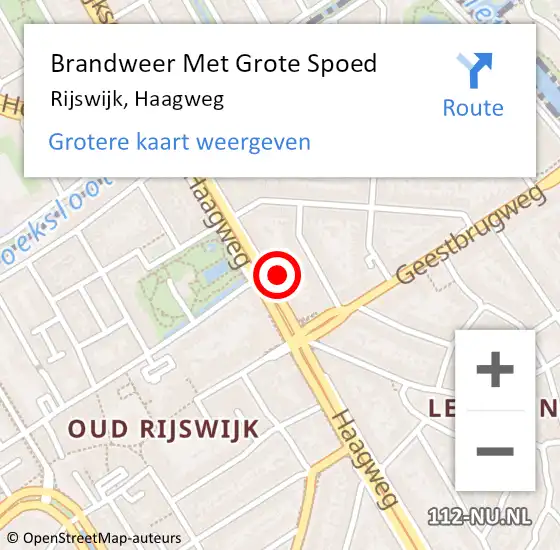 Locatie op kaart van de 112 melding: Brandweer Met Grote Spoed Naar Rijswijk, Haagweg op 28 mei 2024 07:47