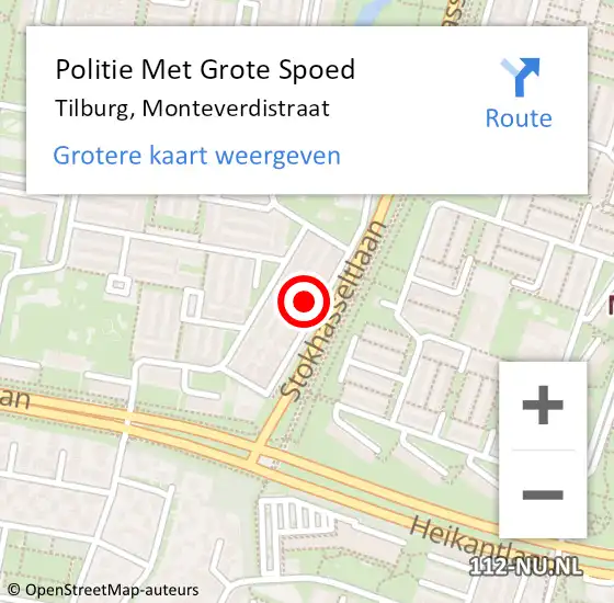 Locatie op kaart van de 112 melding: Politie Met Grote Spoed Naar Tilburg, Monteverdistraat op 28 mei 2024 07:48