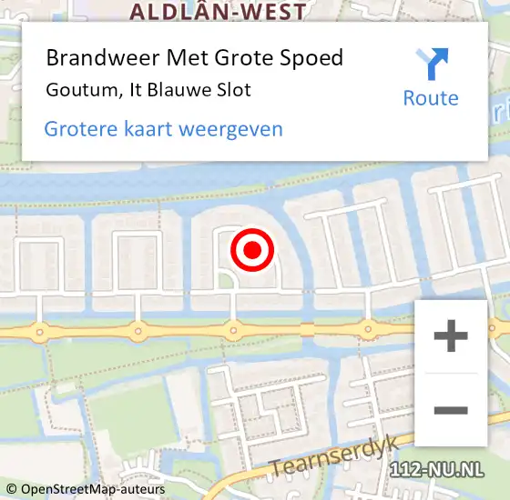 Locatie op kaart van de 112 melding: Brandweer Met Grote Spoed Naar Goutum, It Blauwe Slot op 28 mei 2024 07:51