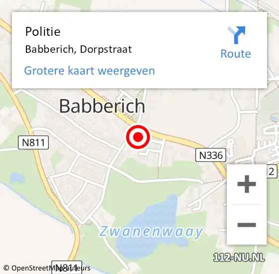 Locatie op kaart van de 112 melding: Politie Babberich, Dorpstraat op 28 mei 2024 07:59