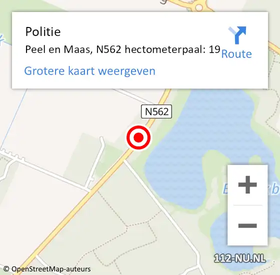 Locatie op kaart van de 112 melding: Politie Peel en Maas, N562 hectometerpaal: 19 op 28 mei 2024 08:12