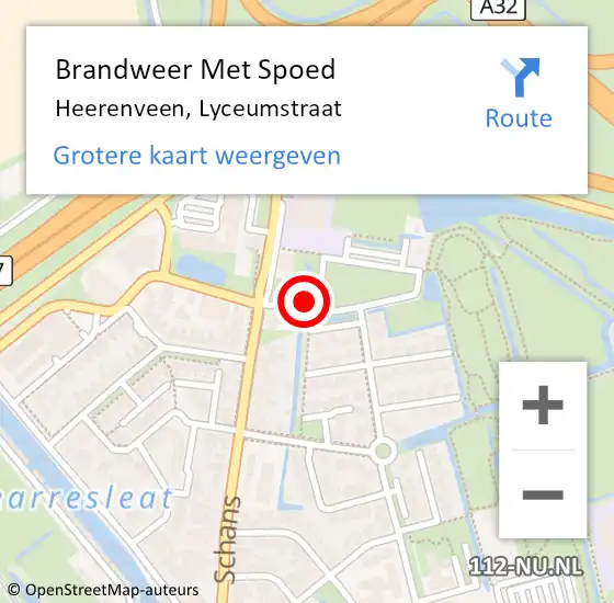 Locatie op kaart van de 112 melding: Brandweer Met Spoed Naar Heerenveen, Lyceumstraat op 28 mei 2024 08:16