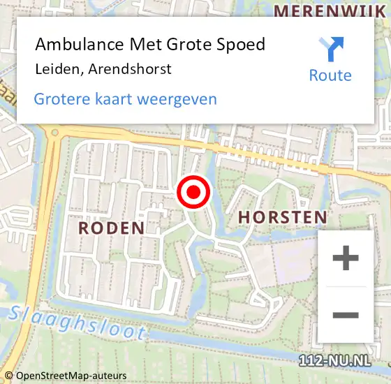 Locatie op kaart van de 112 melding: Ambulance Met Grote Spoed Naar Leiden, Arendshorst op 28 mei 2024 08:19
