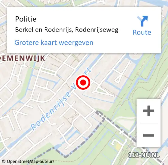 Locatie op kaart van de 112 melding: Politie Berkel en Rodenrijs, Rodenrijseweg op 28 mei 2024 08:25