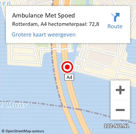 Locatie op kaart van de 112 melding: Ambulance Met Spoed Naar Rotterdam, A4 hectometerpaal: 72,8 op 28 mei 2024 08:50