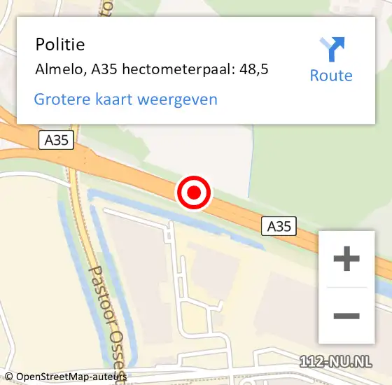 Locatie op kaart van de 112 melding: Politie Almelo, A35 hectometerpaal: 48,5 op 28 mei 2024 08:53