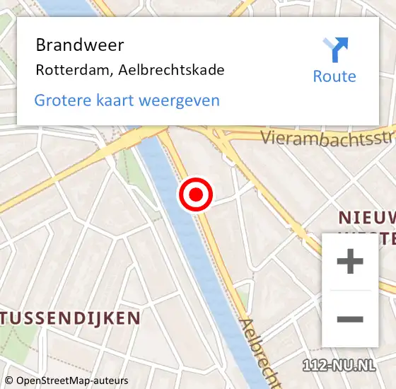 Locatie op kaart van de 112 melding: Brandweer Rotterdam, Aelbrechtskade op 28 mei 2024 09:31