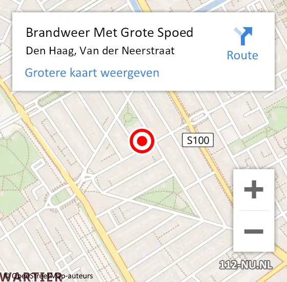 Locatie op kaart van de 112 melding: Brandweer Met Grote Spoed Naar Den Haag, Van der Neerstraat op 28 mei 2024 09:39
