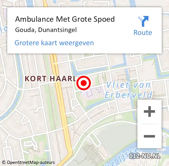 Locatie op kaart van de 112 melding: Ambulance Met Grote Spoed Naar Gouda, Dunantsingel op 28 mei 2024 10:24