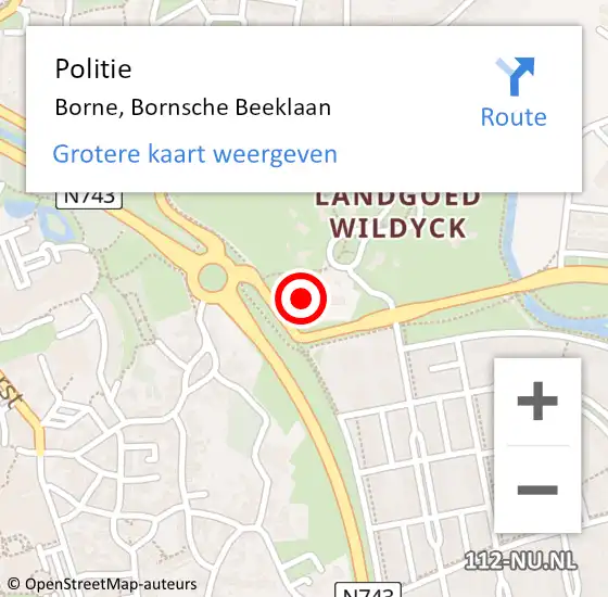 Locatie op kaart van de 112 melding: Politie Borne, Bornsche Beeklaan op 28 mei 2024 10:40