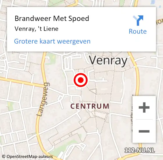 Locatie op kaart van de 112 melding: Brandweer Met Spoed Naar Venray, 't Liene op 28 mei 2024 10:42